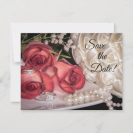 2586-weiß & Rote Rosen, Ringe, Bouquet, Perlen Postkarte