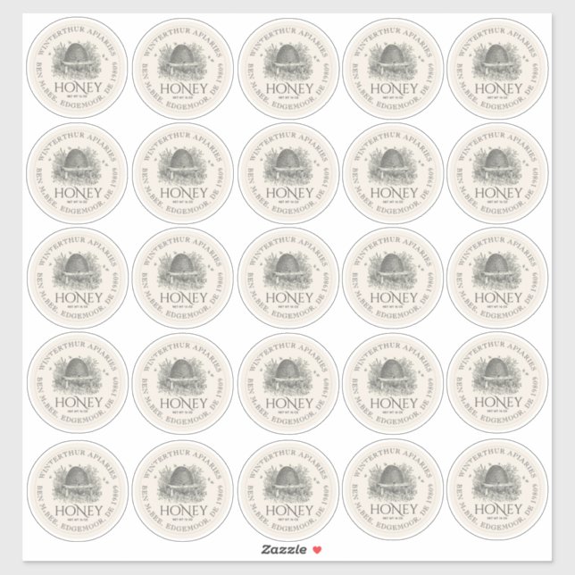 25 2,5" Honey Mason Jar Lid Labels Skep (Blatt)