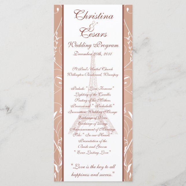 25 4 x 9 Hochzeitsprogramm Floral Spiral in Paris Programm (Vorderseite)
