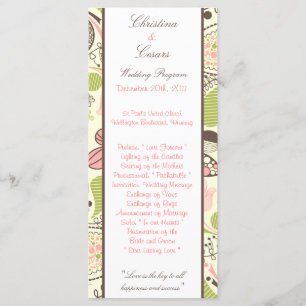 25 4 x 9 Hochzeitsprogramm Frühlingsrosa/grüne Blü Programm