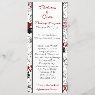25 4 x 9 Hochzeitsprogramm Schwarze Blume Rote Blä Programm
