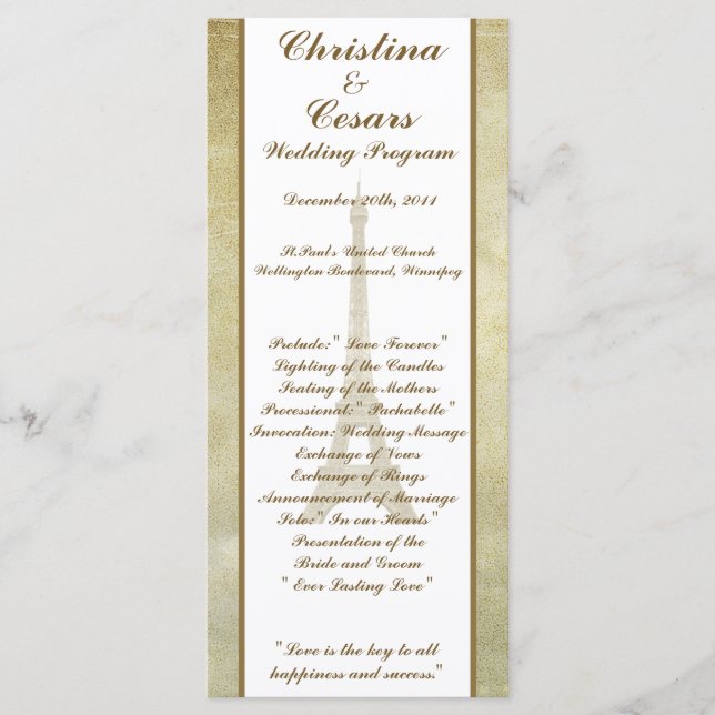 25 4 x 9 Hochzeitsprogramm Vintag Paris Programm (Vorderseite)