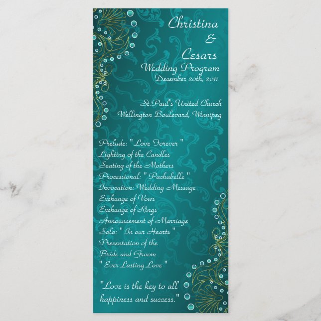 25 4x9 Hochzeitsprogramm Arabian Aquamarin Programm (Vorderseite)
