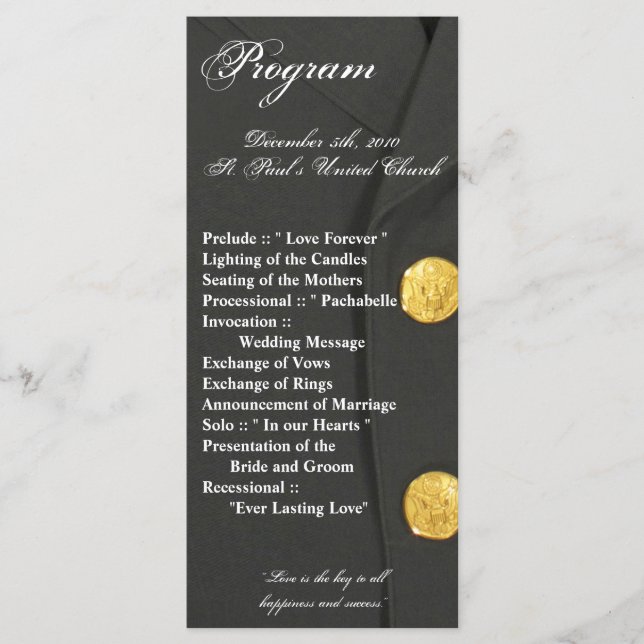 25 4x9 Hochzeitsprogramm ARMY DRESS GRÜNTÖNE UNIFO Programm (Vorderseite)