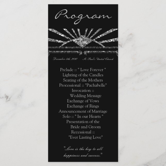 25 4x9 Hochzeitsprogramm Art Deco Roaring 20er Gat Programm (Vorderseite)