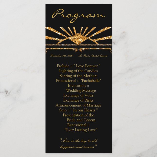 25 4x9 Hochzeitsprogramm Art Deco Roaring 20er Gat Programm (Vorderseite)
