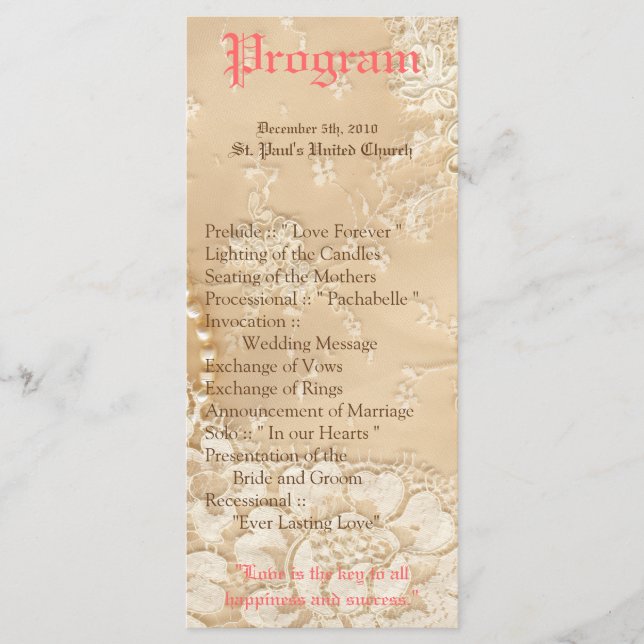 25 4x9 Hochzeitsprogramm Country Lace Viktorianisc Programm (Vorderseite)