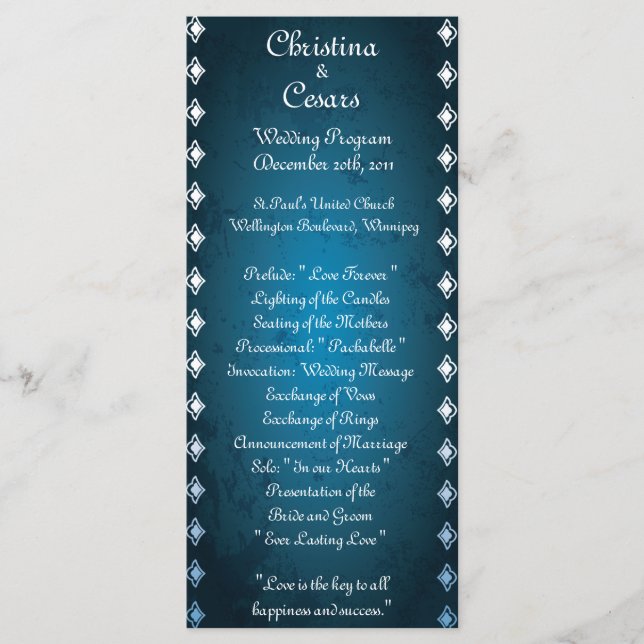 25 4x9 Hochzeitsprogramm Deep marokkanisch Blue Programm (Vorderseite)
