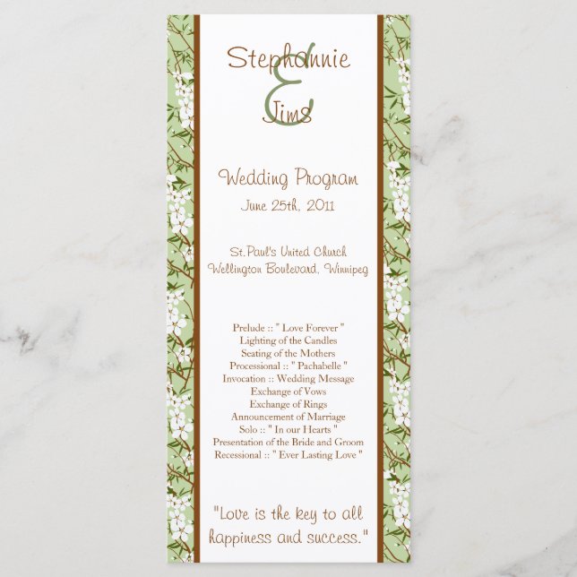 25 4x9 Hochzeitsprogramm Dogwood-Blume Programm (Vorderseite)