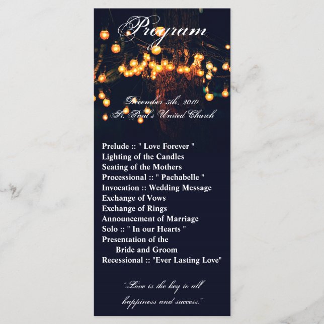 25 4x9 Hochzeitsprogramm Eichenbaum Streichelleuch Programm (Vorderseite)