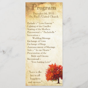 25 4x9 Hochzeitsprogramm Fall Tree Aged Paper Herb Programm