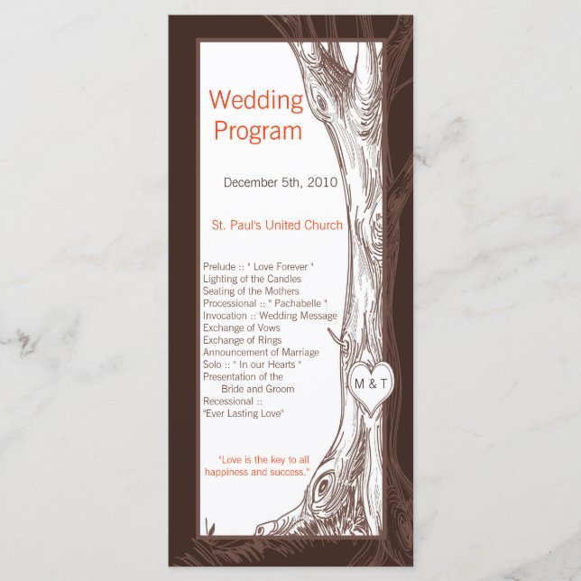 25 4x9 Hochzeitsprogramm Fallbaum Erste Carvings Programm (Vorderseite)