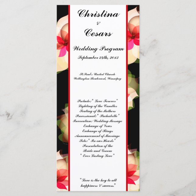 25 4x9 Hochzeitsprogramm Farbenfrohe Lotus Blume s Programm (Vorderseite)