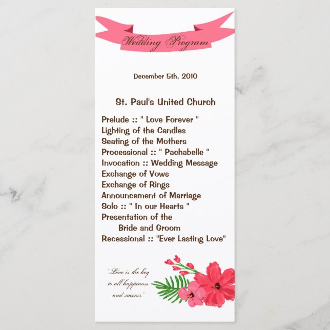 25 4x9 Hochzeitsprogramm Frühjahr Hibiskus Blume H Programm (Vorderseite)