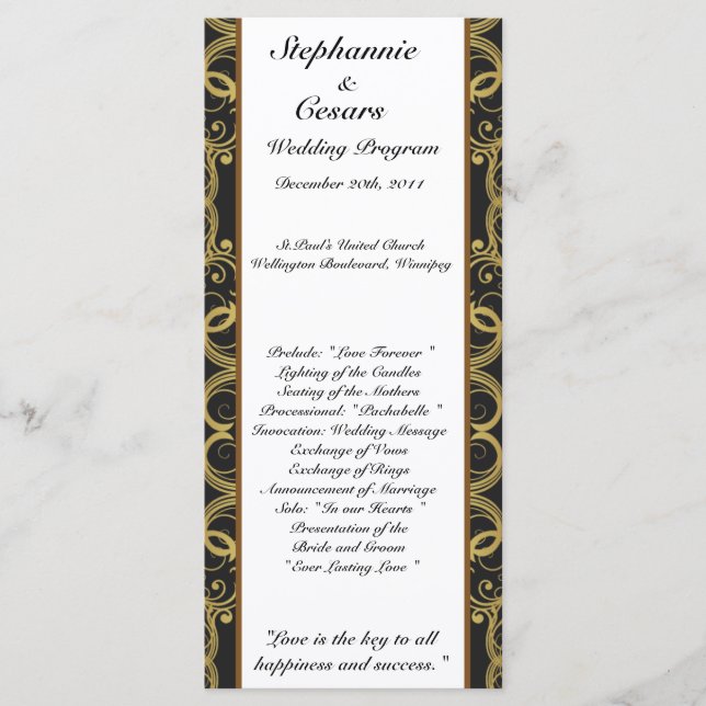 25 4x9 Hochzeitsprogramm Gold und Black Damask Programm (Vorderseite)