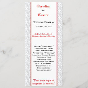 25 4x9 Hochzeitsprogramm Graue rote, formale Print Programm