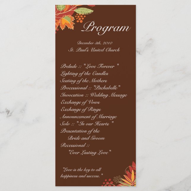 25 4x9 Hochzeitsprogramm Herbstschuhe Herbst flora Programm (Vorderseite)