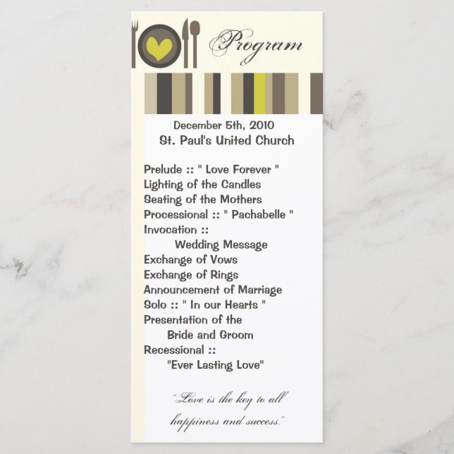 25 4x9 Hochzeitsprogramm Hochzeit China Abendessen Programm (Vorderseite)