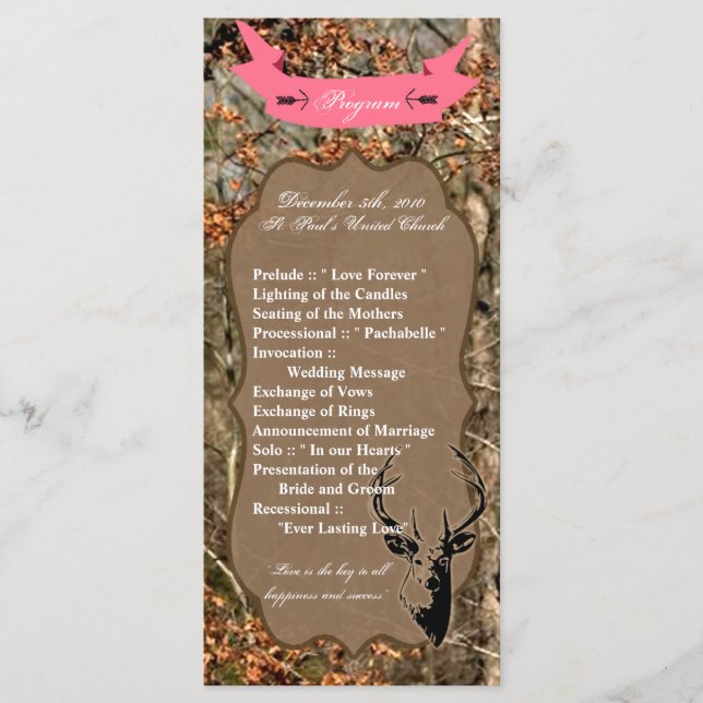 25 4x9 Hochzeitsprogramm Jagd auf Hirschbuck Kopf  Programm (Vorderseite)