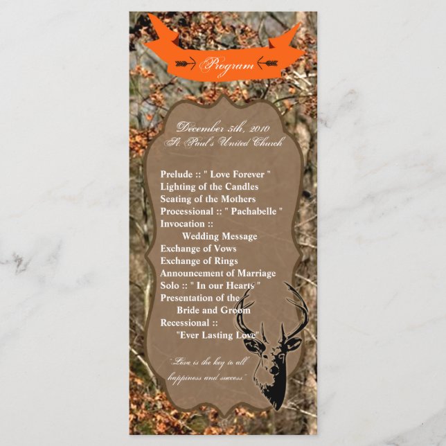 25 4x9 Hochzeitsprogramm Jagdhirsch Bock Kopf Tarn Programm (Vorderseite)
