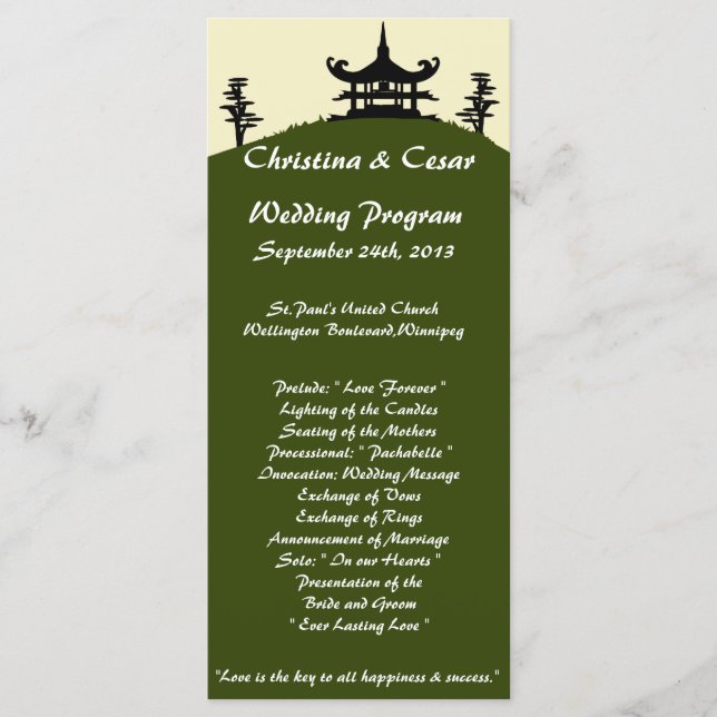25 4x9 Hochzeitsprogramm Japanisch Green Hill Top  Programm (Vorderseite)
