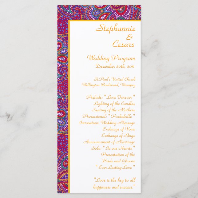 25 4x9 Hochzeitsprogramm Lila Palace Indien Programm (Vorderseite)