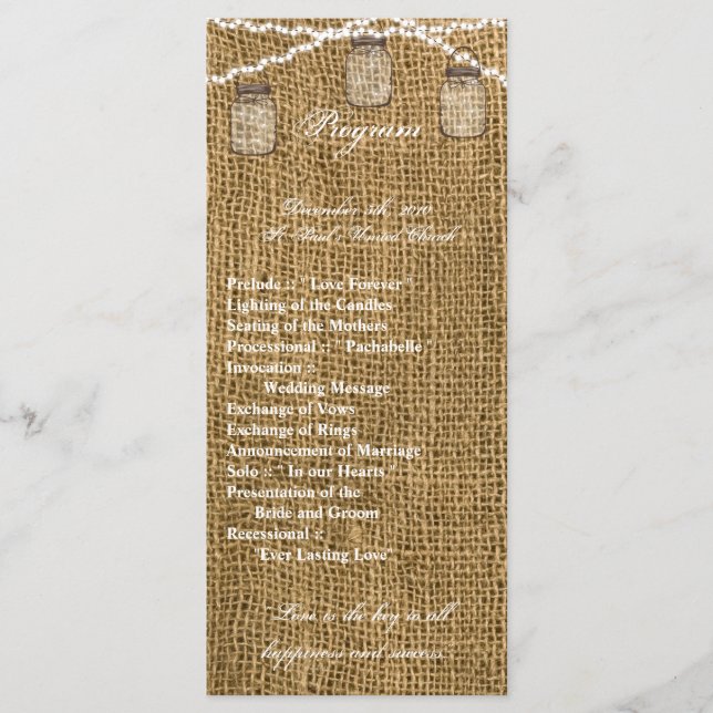 25 4x9 Hochzeitsprogramm Mason Jar String Lights B Programm (Vorderseite)
