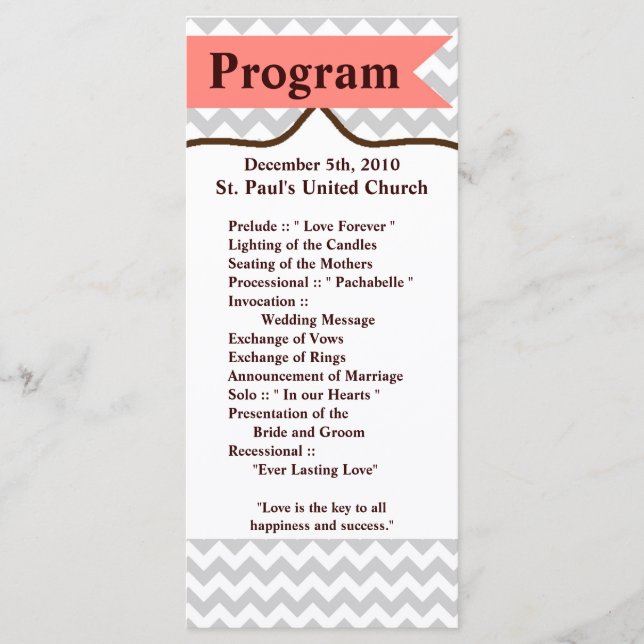 25 4x9 Hochzeitsprogramm Moderne Chevron Streifen  Programm (Vorderseite)