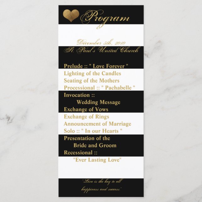 25 4x9 Hochzeitsprogramm Modernes Stripe Schwarz-w Programm (Vorderseite)