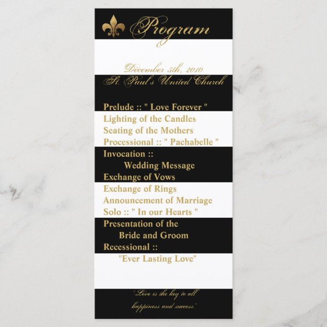 25 4x9 Hochzeitsprogramm Modernes Stripe Schwarz-w Programm (Vorderseite)