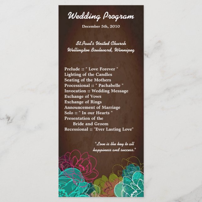 25 4x9 Hochzeitsprogramm Neon Spring Floral Blume Programm (Vorderseite)