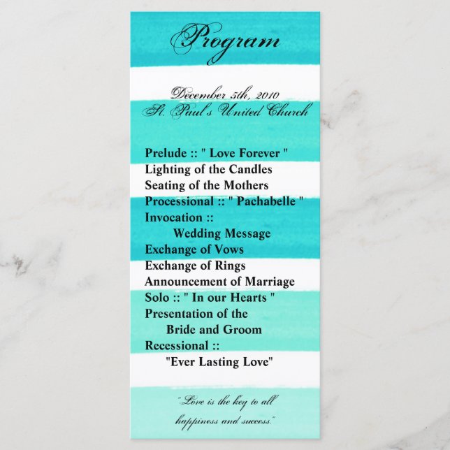 25 4x9 Hochzeitsprogramm Ombre Stripe Aquamarin Li Programm (Vorderseite)