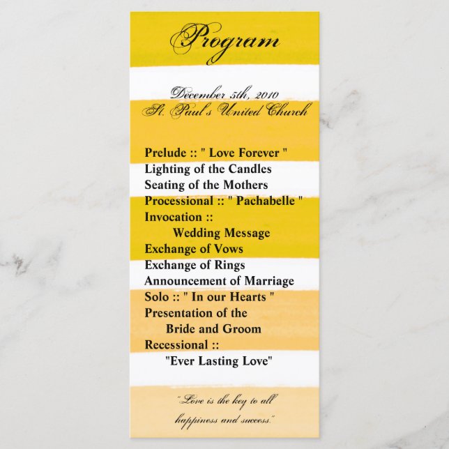 25 4x9 Hochzeitsprogramm Ombre Stripe Yellow Line Programm (Vorderseite)