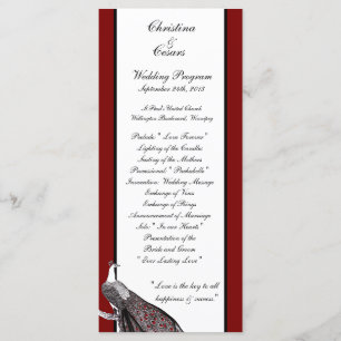 25 4x9 Hochzeitsprogramm Pfauenrot Schwarz-weiß Programm