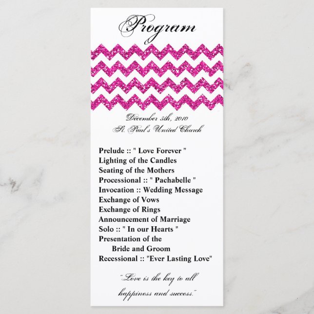 25 4x9 Hochzeitsprogramm Rosa Glitzer Zickzack Zig Programm (Vorderseite)