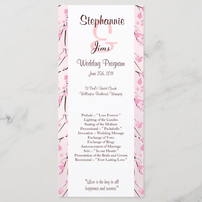 25 4x9 Hochzeitsprogramm Rosa Kirschblossom Programm (Vorderseite)