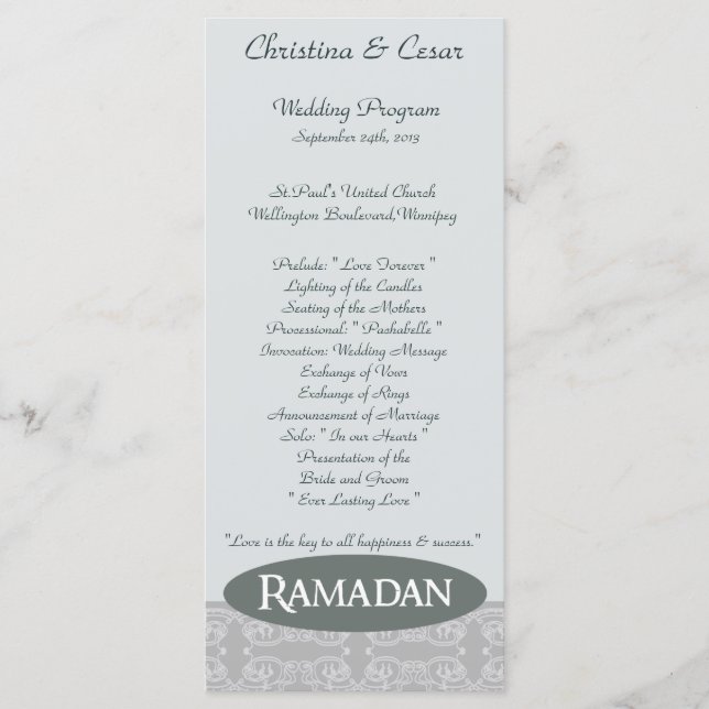25 4x9 Hochzeitsprogramm Soft Blue Islamic Ramadan Programm (Vorderseite)