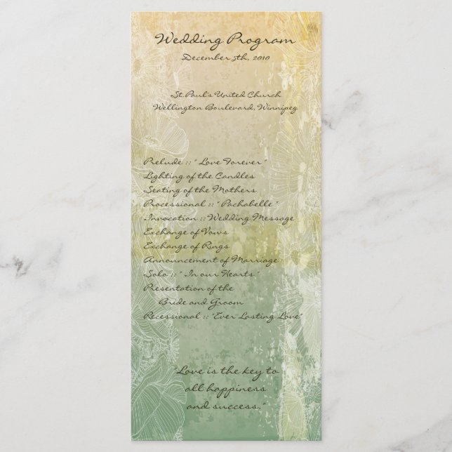 25 4x9 Hochzeitsprogramm Vintage Blumenantik Programm (Vorderseite)
