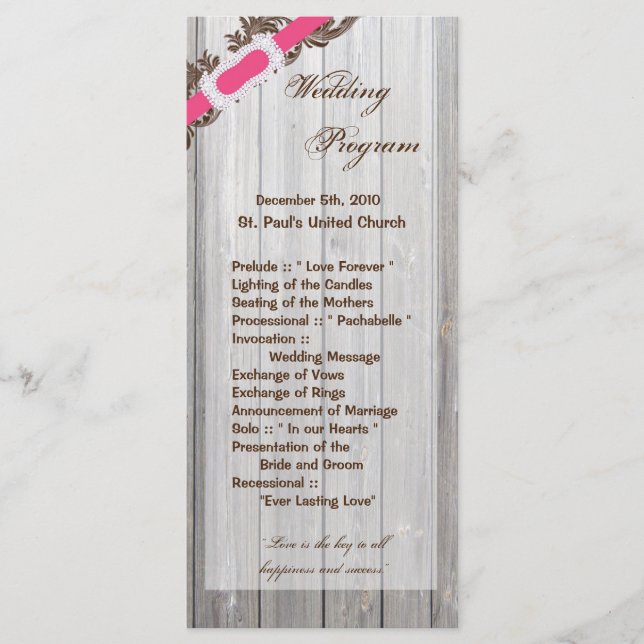 25 4x9 Hochzeitsprogramm Weißholz Weißer Wash Rust Programm (Vorderseite)