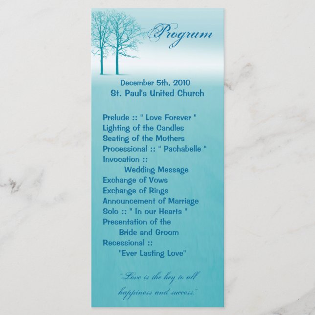 25 4x9 Hochzeitsprogramm Zwei Winter Trees Schneew Programm (Vorderseite)