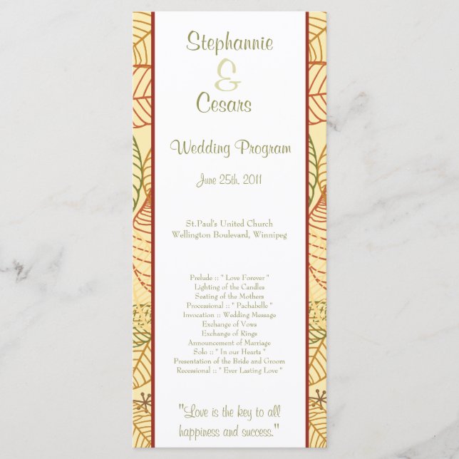 25 4x9 Hochzeitsprogramme-Herbstlaube Programm (Vorderseite)