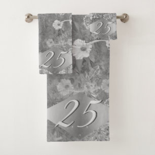 25./Angepasstes Jubiläum Graue Blüte Badhandtuch Set
