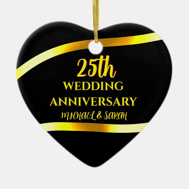 25. Black Gold Wedding Jubiläum Geschenk Keepake Keramik Ornament (Vorne)