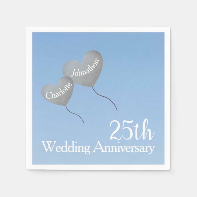 25. blauer Hochzeitstag mit Silberballons Serviette (Vorderseite)