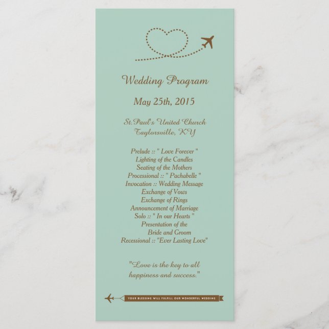 25 Blue Airplane Heart Wedding Programs Programm (Vorderseite)