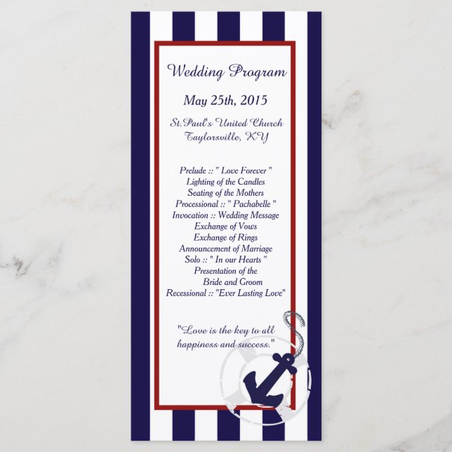 25 Blue Anchor Nautical Wedding Programs Programm (Vorderseite)