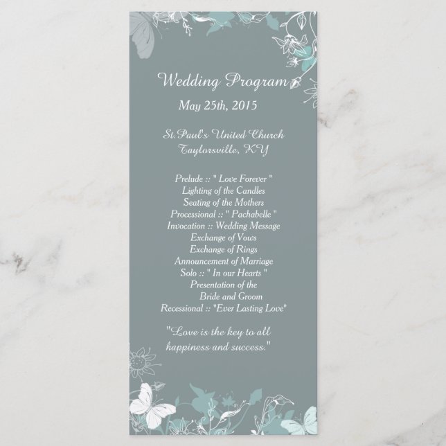 25 Blue Butterfly Floral Wedding Programs Programm (Vorderseite)