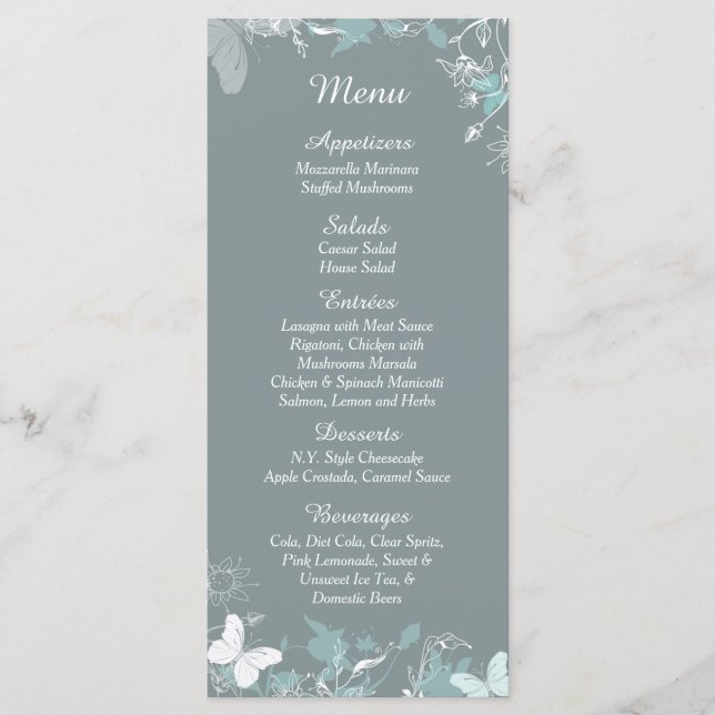 25 Blue Butterfly Wildblume Spring Menu Cards Menükarte (Vorderseite)