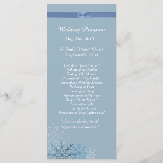 25 Blue Snowflake Winter Wedding Programme (Vorderseite)