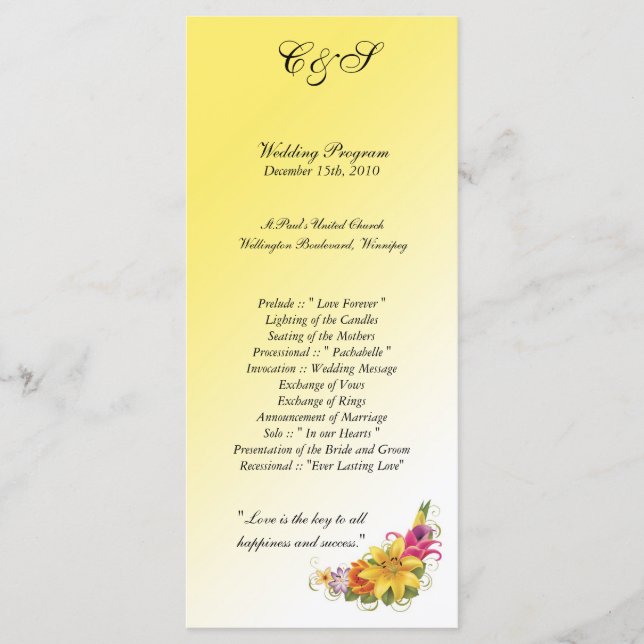 25 Blume Bouquet Hochzeitsprogramme Programm (Vorderseite)